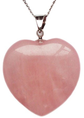 Collier avec pendentif en cristal de quartz rose, en forme de cœur, avec chaîne en alliage de métal de 45,7 cm, Pierre naturelle.