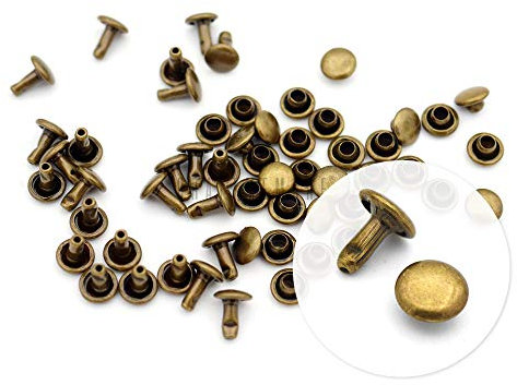 CRAFTMEMORE 100 Sets Double Cap Rivets Leather Rivet Tubular Metal Rapid Rivet Studs for Leather Craft VTDC (6 mm Cap, Antique Brass)
