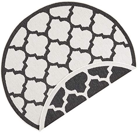 NORTHRUGS In- und Outdoor Teppich Palermo Rund ⌀140cm - Wendeteppich Wetterfest Modern Grafisches Design Läufer für Balkon Terrasse Garten Wintergarten Wohnzimmerteppich Wasserfest in Schwarz Creme