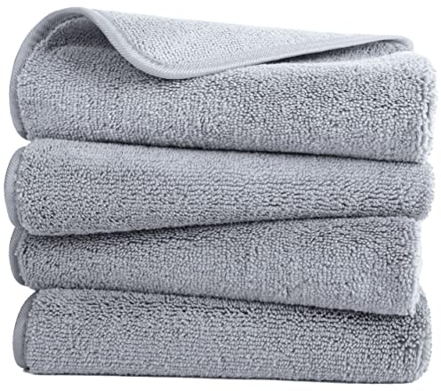 POLYTE Quick Dry Lint Free Microfibre Hand Towel, 40 x 76 cm, Set of 4 (Gray)