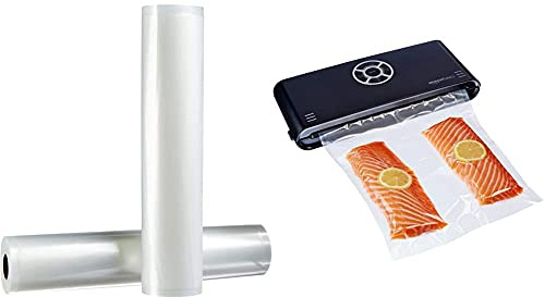 Amazon Basics Rouleaux pour sacs de mise sous vide, 28 cm x 500 cm, Lot de 2 & Appareil de mise sous vide automatique, Noir