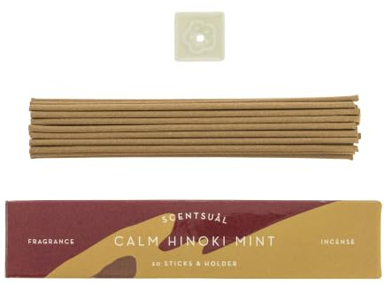 nippon kodo Japanisches Räucherstäbchen Scentsual Aroma Hinoki Beruhigend 30 Stäbchen, 25 Minuten, inkl. natürlichem Räuchergefäß