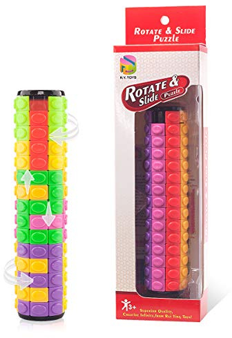 R.Y.TOYS Rubix Cube, Fidget Cube Spielzeug, magisches Würfel-Puzzle, Gehirn-Teasers für Erwachsene, Zylinderdreh- und Schiebe-Logik, Trick-Puzzle-Spiel, Geschenk für Kinder (8 Farbenx15 Ebenen)