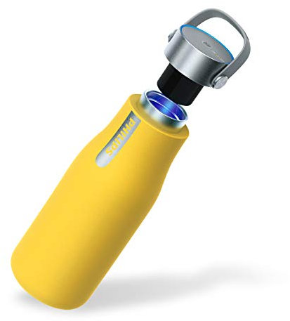 PHILIPS Water GoZero Self-Cleaning Smart Water Bottle Vacuum Stainless Steel Insulated Water Bottle with Handle Double-wall, Auto Cleaning, Keep Drink Hot or Cold, BPA Free (Yellow 12 oz.)