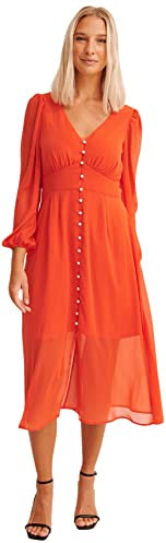 NA-KD Vestido con Abertura Frontal con Botones, Rojo Picante, EU 44