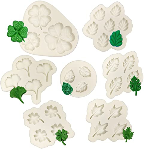 7 pcs Leaf Fondant Mold Set, VEINARDYL Handmade Silicone Resin Molds Hawaiian Cake Mold Baking Mould for Candy Chocolate Gum Paste Cake Decorations Supplies Cupcake Topper