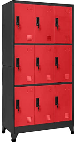 Hommdiy Schließfachschrank mehrzweckschrank Anthrazit und Rot 90x45x180 cm Stahl