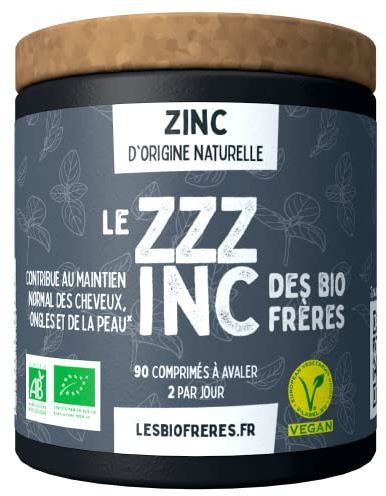 Les Bio Frères - Zinc Bio Vegan 7,5 mg - Soutien Immunité et Peau - Antioxydant Naturel - Cheveux et Ongles - 120 Comprimés - Cure Longue Durée - Formule Douce Fabriquée en France