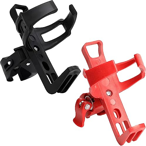 SAOYOAS 2 Pack Bike Bottle Holder, Universal Bicycle Water Bottle Cage Holder, Adjustable 360° Rotating, Black+Red