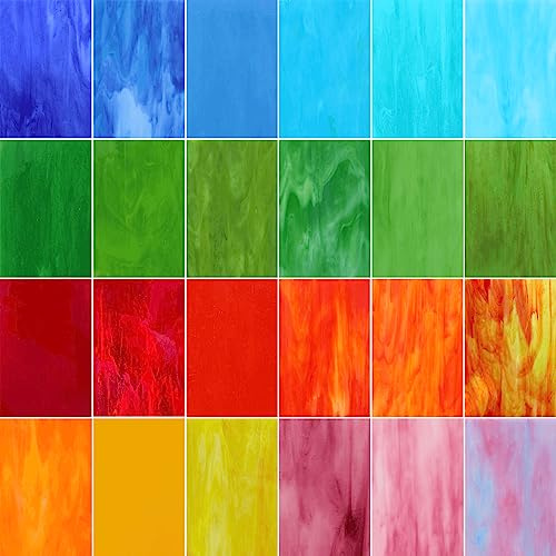 LITMIND Confezione da 24 fogli di vetro colorato, 10,2 x 15,2 cm, per lavori artigianali, colori assortiti, per progetti in vetro colorato