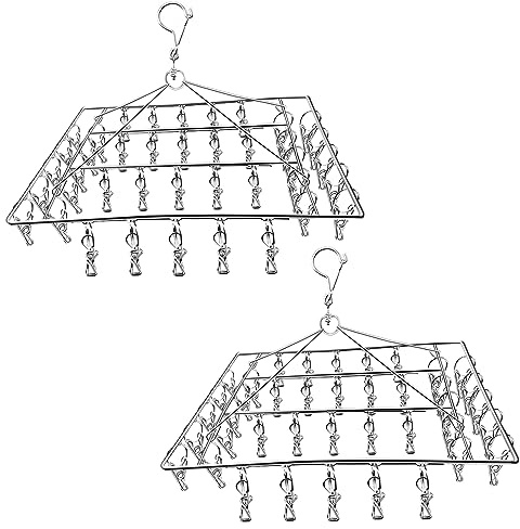 JNBGTU 2pcs Sock Hangers for Drying, Sock Dryer with 40 Pegs Foldable | Underwear & Sock Hanger for Washing Line, 360° Swivel with Safety Buckle Windproof Design Ideal for Indoor and Outdoor Drying