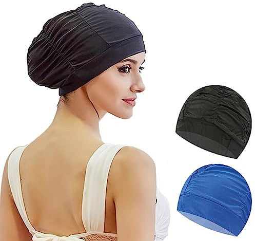 2 pcs Bonnet De Bain Femme Cheveux Long Adulte Bain Élastique Tissu Polyester Souple Bonnet de Natation