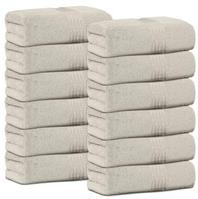 GC GAVENO CAVAILIA Flannel Face Cloth Towels - Cream - 30 x 30 cm - 12 Pack | 100% Egyptian Cotton 450 GSM Towels Set Fingertip Highly Absorbent Washcloths For Bathroom, Spa & Gym