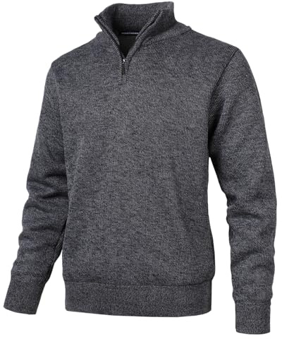 Herothorn Hommes Polaire Pull 1/4 Zip éclair High Neck Montant Sweater Chandail en Tricoté épais Grosse Manches Longues avec Col Droit