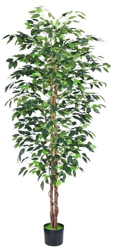 HAIHONG Künstlicher Ficus-Baum, künstliche Ficus-Bäume mit stabilem Kunststoff-Topf, 3ft 7in, perfekt für Zuhause, Büro, Wohnzimmer, Bauernhaus, Innen- und Außenbereich