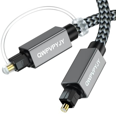 QWPVPYJY Optical Audio Cable, 16 Feet/5.0M Digital Optical Audio Cable, Optical Cable for Soundbar Braided Metal Jacket Fiber Optic Cable, Compatible with Sound Bar, Tv, Ps4/5, Sony, Xbox, Bose, LG