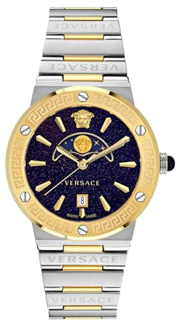 Versace Damen Analog Armbanduhr Greca Logo Moonphase