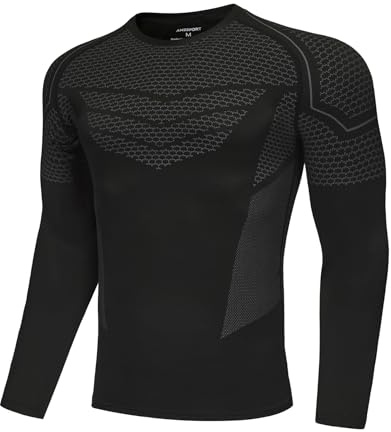 AMZSPORT Kompressionsshirt Herren Langarm Atmungsaktives Sportshirt Funktionsshirt Schnelltrocknend Laufshirt