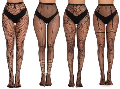EnixwH 4 Pares Fishnet Medias sin costuras de malla de nailon sin costuras Medias Toeless para mujeres, de Rejilla Sexy Mujer, sexis de red para mujer, estampadas