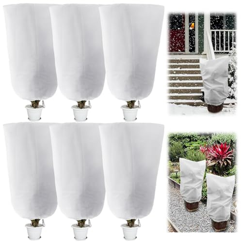 LDDYKZY Winterpflanzenschutz 6 Stück Winterschutz für Pflanzen Vlieshaube Frostschutz Pflanzenschutzabdeckung mit Kordelzug zur Vermeidung von Insekten und Vögeln（60 * 80cm，Weiß）