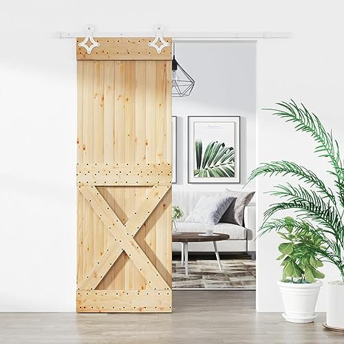 TREISL Porte coulissante intérieure avec ensemble de matériel 80 x 210 cm bois massif pin portes intérieures porte coulissante extérieure moderne porte de chambre bois pour cuisine grange garage blanc