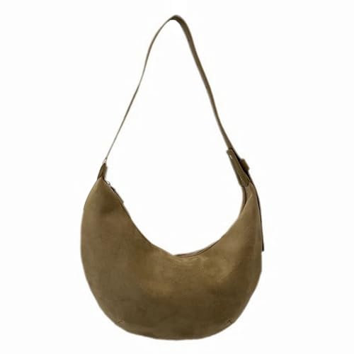 HiTotes Sac à Bandoulière en Daim Croissant pour Femme, Fourre-Tout Demi-Lune, Raviolis, Hobo d'Automne, B01-Kaki, 19cm