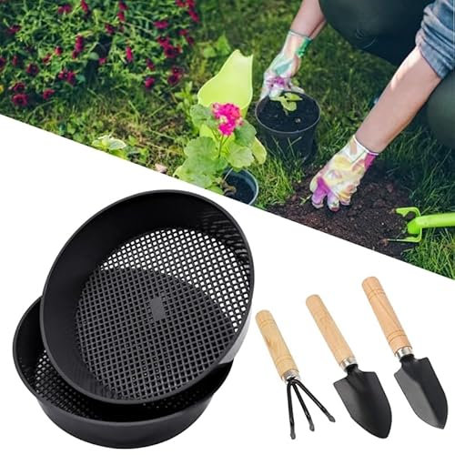 YouXiaor Setaccio da Giardino, 3PCS Sabbia Setaccio Colino da Giardino Strumento con Setaccio per Terreno in Plastica per Giardino Sabbia Pavimento Sabbia Terra Colino a Rete (Nero)