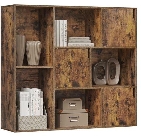 WOLTU 8 Cubo di Stoccaggio, Libreria a 3 Piani con 3 Ante, Scaffale in Piedi Libreria in Legno, Soggiorno Credenza Espositore Cubo Scaffale, per Camera da Letto, Corridoio, Ufficio, SK056vbn