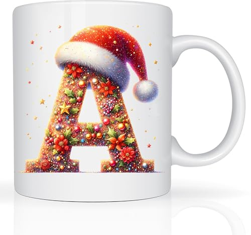 Star Online Personalised Christmas Mug Custom Printed Intial Mug 11oz Ceramic Coffee Cup Xmas Eve Secert Santa Gifts for Kids, Friends & Family (Sparkle Alphabets)