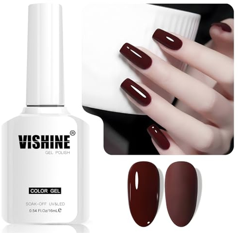 Vishine Rosso Scuro Gel Smalto per Unghie, 1 Pezzo 16ml Gel Soak-Off UV LED per Nail Art DIY e Manicure a Casa, Tonalità L350 Rosso Vintage
