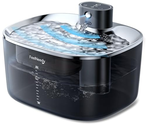Fuente para Gatos sin Cable ni Bomba, 135oz/4L FeelNeedy Fuente de Agua para Gatos con Sensor de Movimiento, 4000mAh Recargable Bateria, Inoxidable Bandeja para Beber