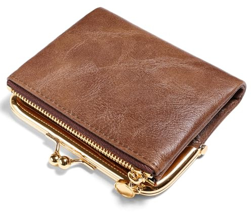 FALAN MULE Kleine kompakte Geldbörse für Damen, RFID Blockierung von Bifold Leder Geldbörsen ，mit Reißverschluss und Kussschloss