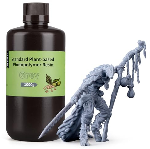 ELEGOO Standard 3D Drucker Resin auf Pflanzlicher Basis mit Extrem Geringem Geruch und Hoher Präzision, 405 nm UV Photopolymerharz, Schnelle Aushärtung Harz für Resin 3D Drucker Grau 1000g