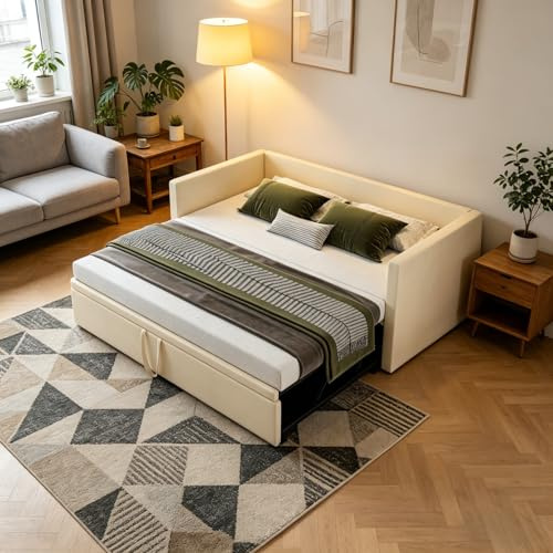 Divano letto Multifunzionale Estensibile 90/180 x 200 cm, Divano allungabile a 2 posti con funzione di sonno e rete a doghe in velluto, ideale per soggiorno e camera degli ospiti(senza materasso)