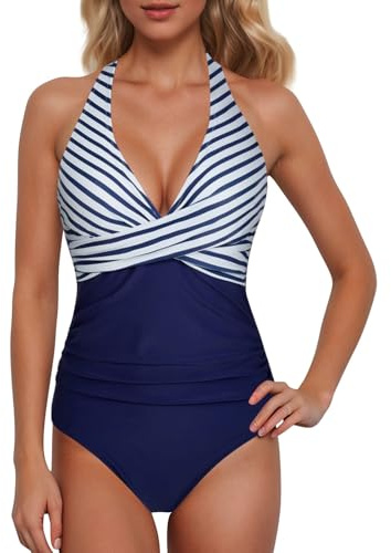 Maillot De Bain Femme Une pièce Sexy Col V Ventre Plat Maillot De Bain Bretelles Bandoulière réglable Devant Vetement De Plage Contrôle du Ventre Rembourré S-XXL #