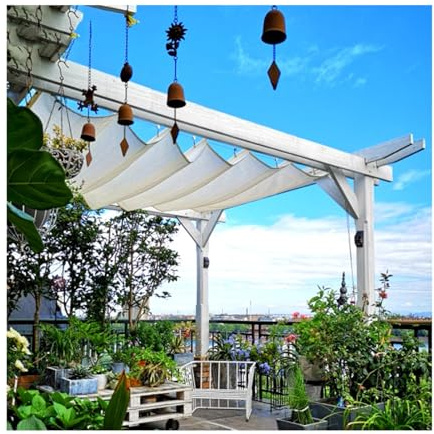 Toldo retráctil impermeable con forma de onda, para patio, pérgola, parasol de 0,8 m x 8 m, para patio, jardín, piscina, protección UV