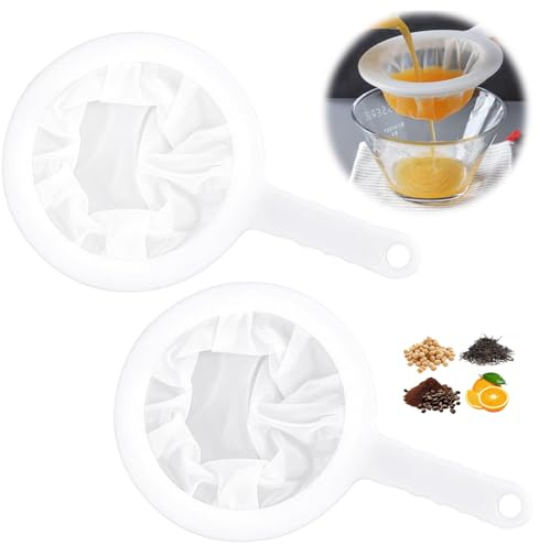 2 coladores de plástico premium para kéfir y filtro de cocina, colador fino de nailon de 200 malla con mango antideslizante, ideal para filtrar yogur, ácido láctico, miel para cocina/café/restaurante