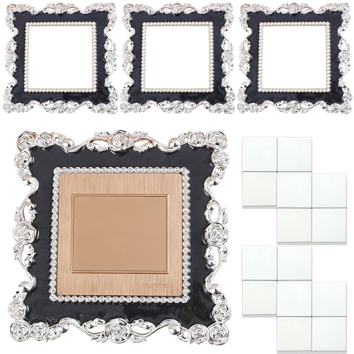 Light Switch Surround, Light Switch Cover Plates, Finger Plates for Light Switches, DWUENT 4PCS Silver Black Switch Surround Frame, 8.6x8.6cm, Decorative Wall Switch Covers