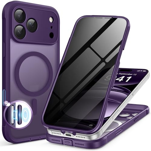 BERFY for iPhone 17 Pro Case, Compatible with MagSafe, Built-in Privacy Screen Protector, Camera Protection, Shockproof Full Body Phone Case 6.3, Translucent Deep Purple