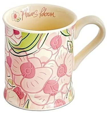 TCDHICY Tazas De Café Bonita Taza de cerámica con Estampado de Flores de Colores for Bebidas frías y Calientes, Cacao, Leche, té, Capuchino, café con Leche y Yogur. Tazas De Desayuno(Pink)