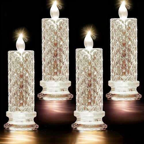 set of 4 led crystal candle lights, bougies chauffe-plat led et bougies,fausses bougies électriques en cristal,fausse bougie flamme vacillante, pour Halloween,es mariages,les fêtes de Noël-4pcs-A