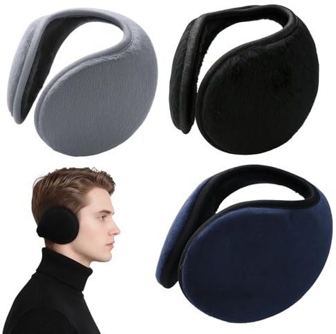 DqiUnaX 3er Set Ohrenschützer Winter, Ohrenwärmer Damen, Ohrenwärmer Herren, Ohrenwärmer Fahrradhelm, Ohrwärmer Erwachsene Winter Damen, Winddicht Und Weich, Schwarz, Grau, Dunkelblau