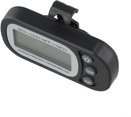 Digitales Kühlschrankthermometer mit C/F-Konvertierung, wasserdichtes Kühlschrankthermometer mit Min/Max-Aufzeichnung und großem Display für -20 °C bis 50 °C Bereich, tragbar (schwarz)