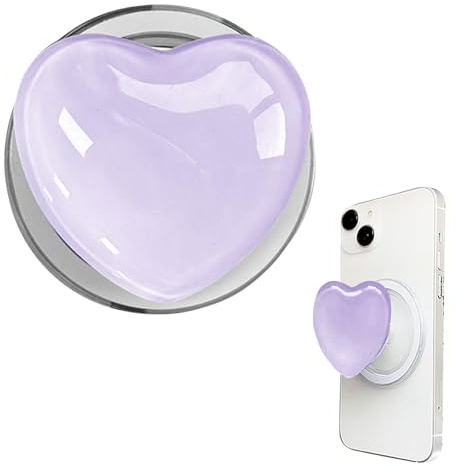 Magnetic Phone Grip with Expanding Kickstand - Cute Heart-Shape Design, Extendable Holder & Stand Compatible with Cases & Wireless Charging for Smartphones Tablets (Purple)