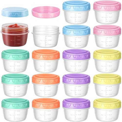 Pack de 18 Recipientes Pequeños de 80ml con Tapa - Mini Botes Herméticos | con Escala de Medición, Sin BPA, Apilables, Táper Mini de Plástico para Salsas, Aderezos, Frutos Secos y Especias (6 Colores)