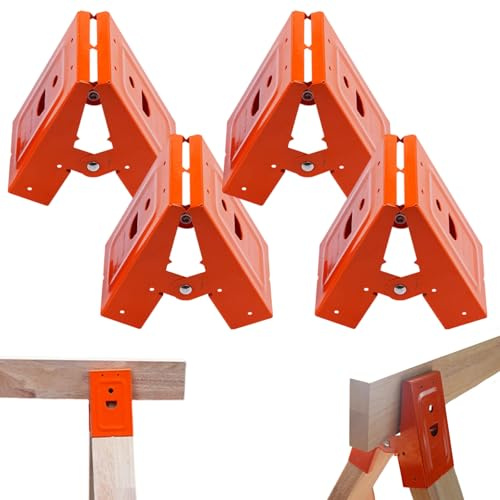 2/4 PCS Heavy-Duty Sawhorse Bracket with Down Clamp,Saw Horse Bracket, Steel Sawhorse Brackets for Woodworking Tools with Anti-Slip Teeth, Hollow Out Design, Wooden Board Slot (2 Set)