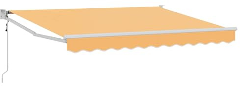 Runheo Tenda da sole elettrica estensibile, 3,5 x 2,5 m, con protezione solare UV e manovella, tessuto in poliestere resistente alle intemperie, braccio articolato motorizzato, tenda da sole per