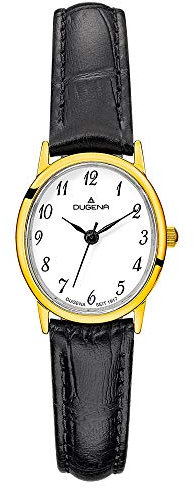 Dugena Damen-Armbanduhr Vintage, Quarz, Edelstahlgehäuse, gehärtetes Mineralglas, Lederarmband, Dornschließe, 3 bar