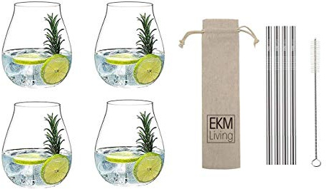 Riedel 5414/67 4er Set Gin Tonic Gläser + 4er Set Edelstahl Trinkhalme EKM Living (Silber)
