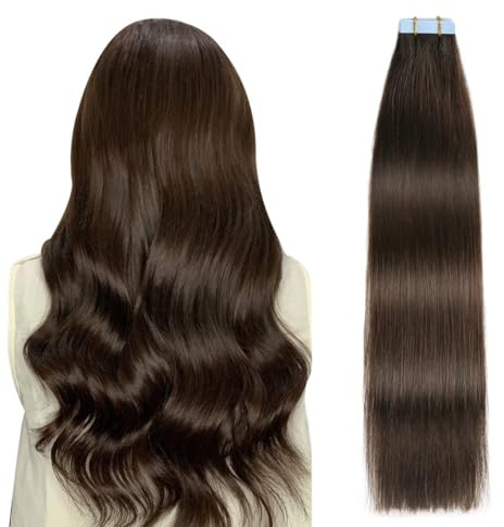SUYYA Tape Extensions Echthaar 12 Zoll 30 cm #2 Dunkel Braun | Remy Echthaar, natürliche Haarverdichtung, Skin Weft, 20 Stück 40 g, für mehr Länge und Volumen mit natürlichem Look